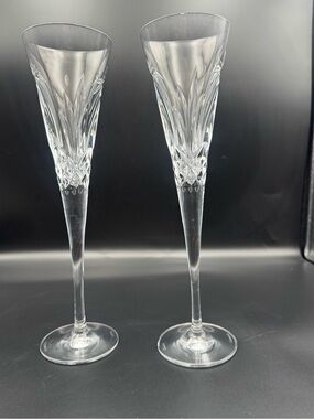 Waterford Lismore Crystal Champagne Flutes - Set of 2 - Signed